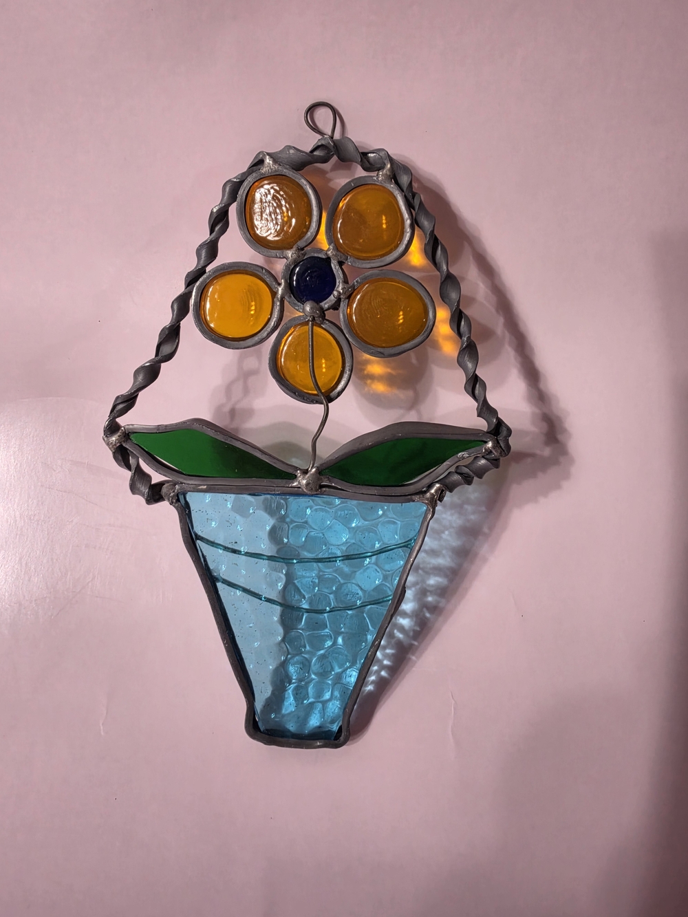 Source Unknown Blue & Yellow Stained Glass Flower in Pot